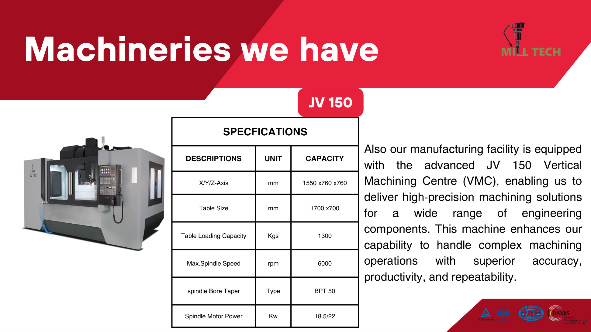 JV150 Vertical Machining Centre